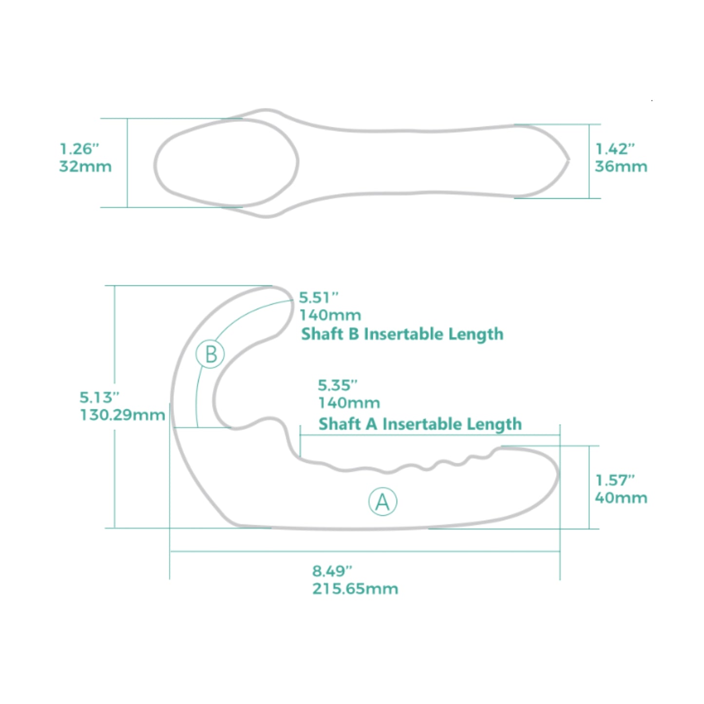 VibraTwin measurement diagram with labelled dimensions
