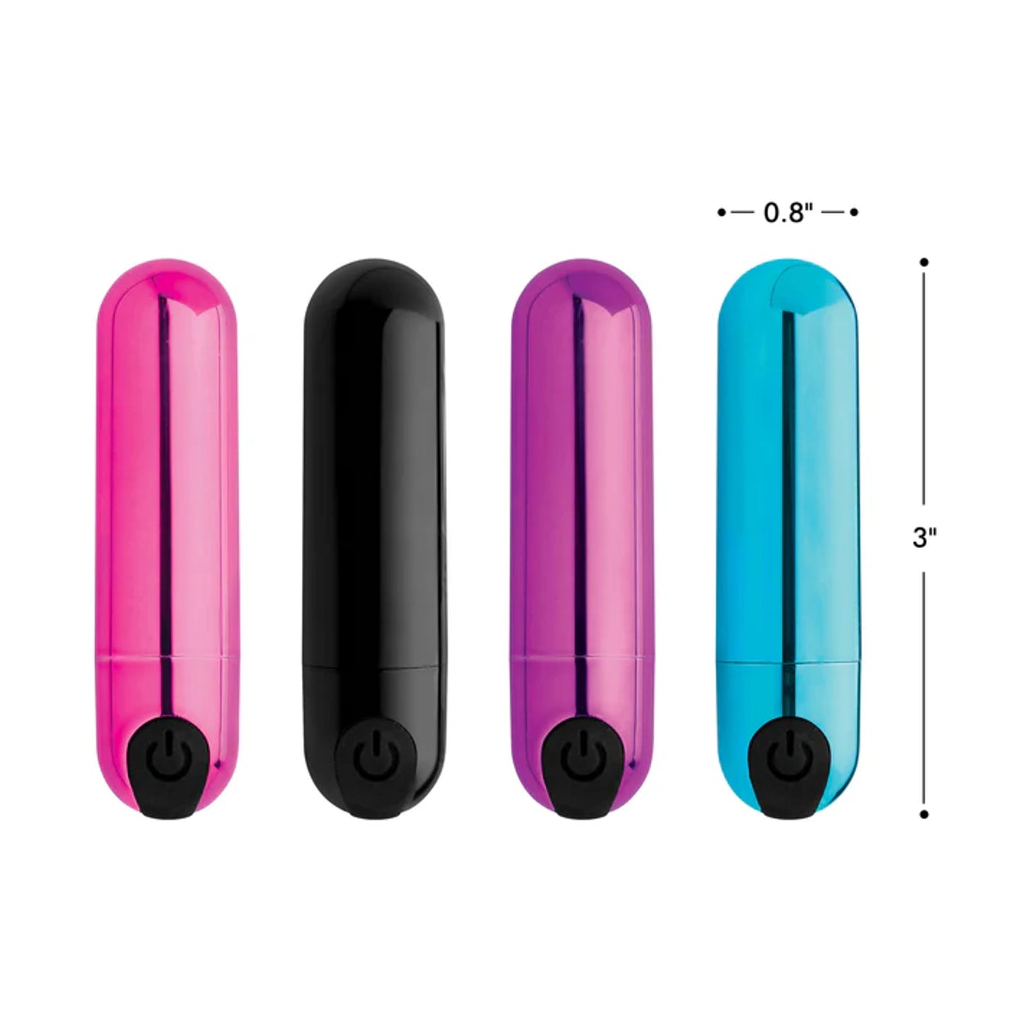 Colour range and dimensions graphic for bullet vibrator