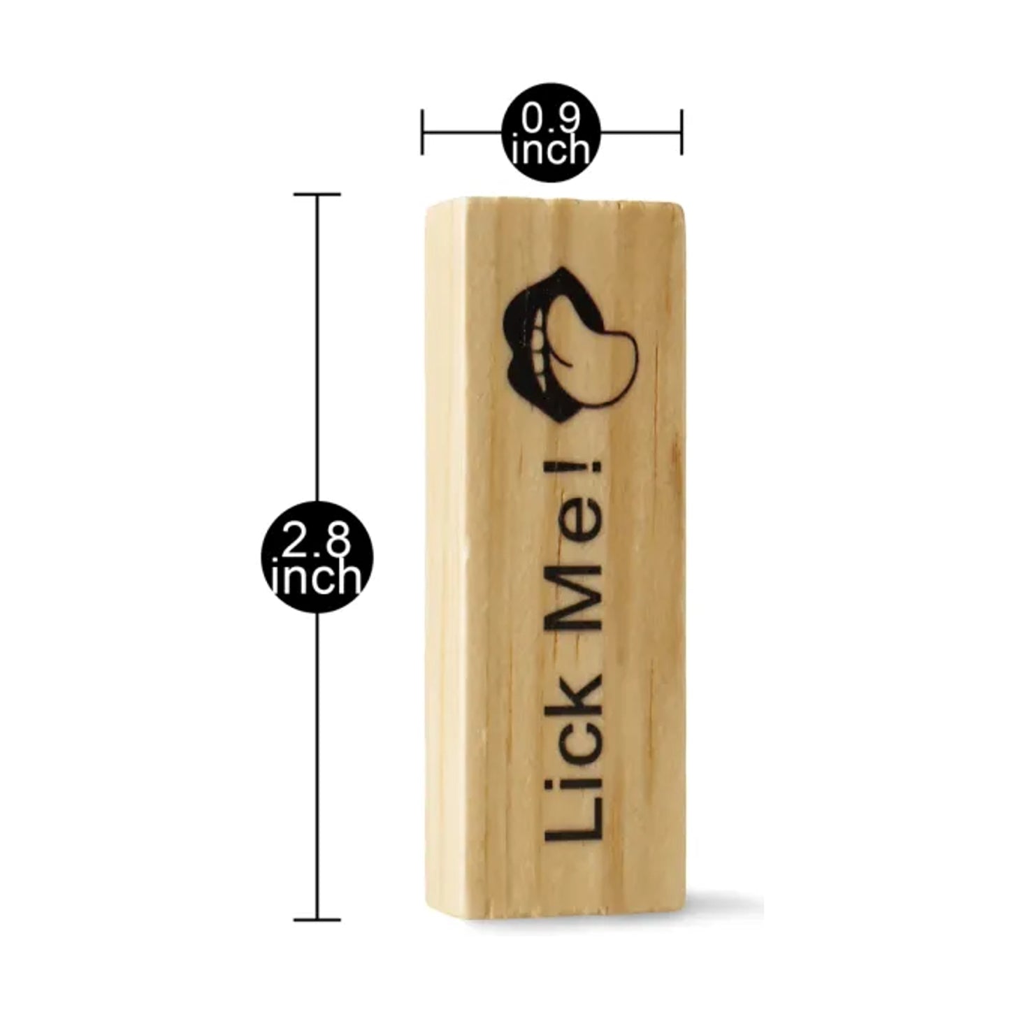 Single wooden game block showing printed challenge
