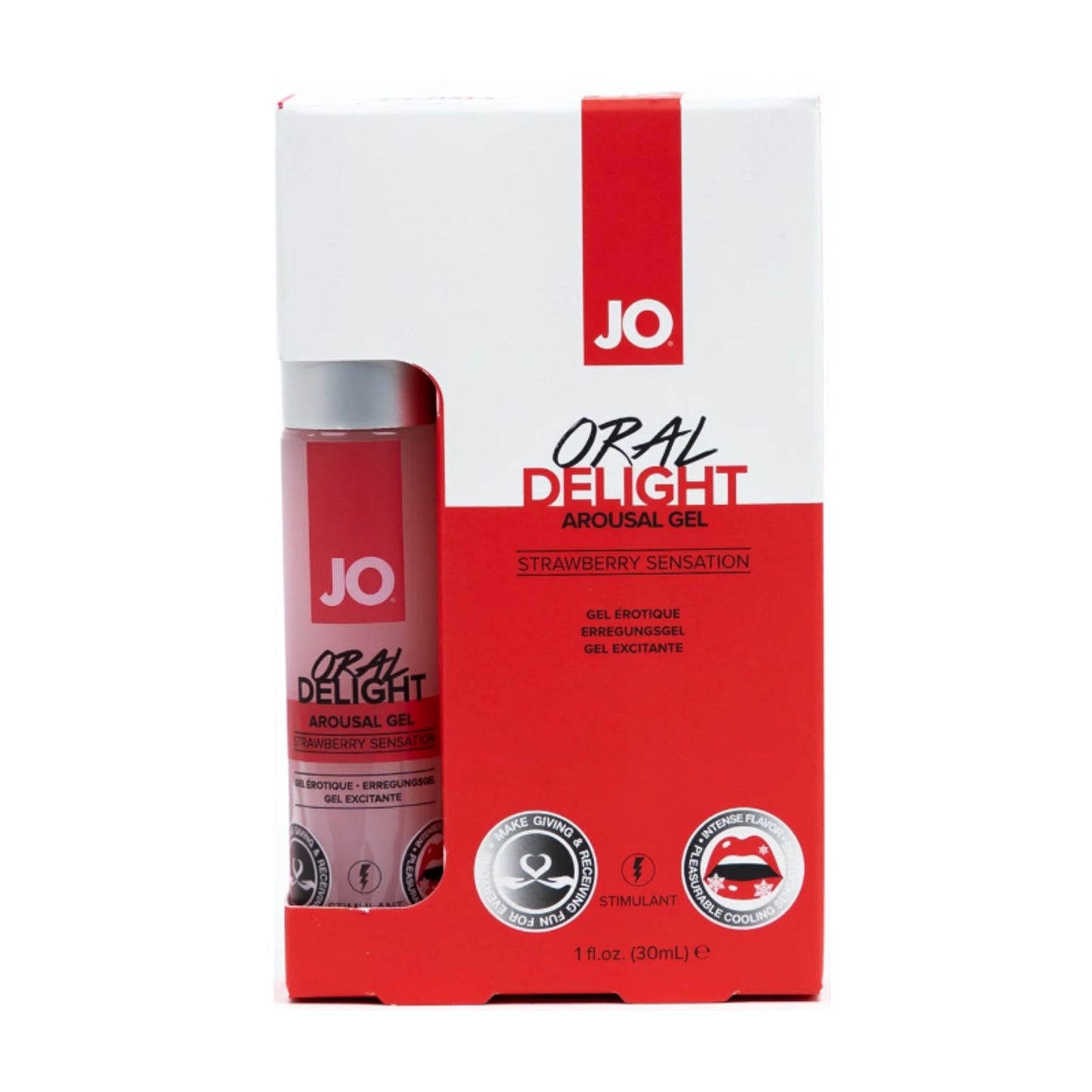 JO Oral Delight Arousal Gel Strawberry Sensation 30ml retail packaging