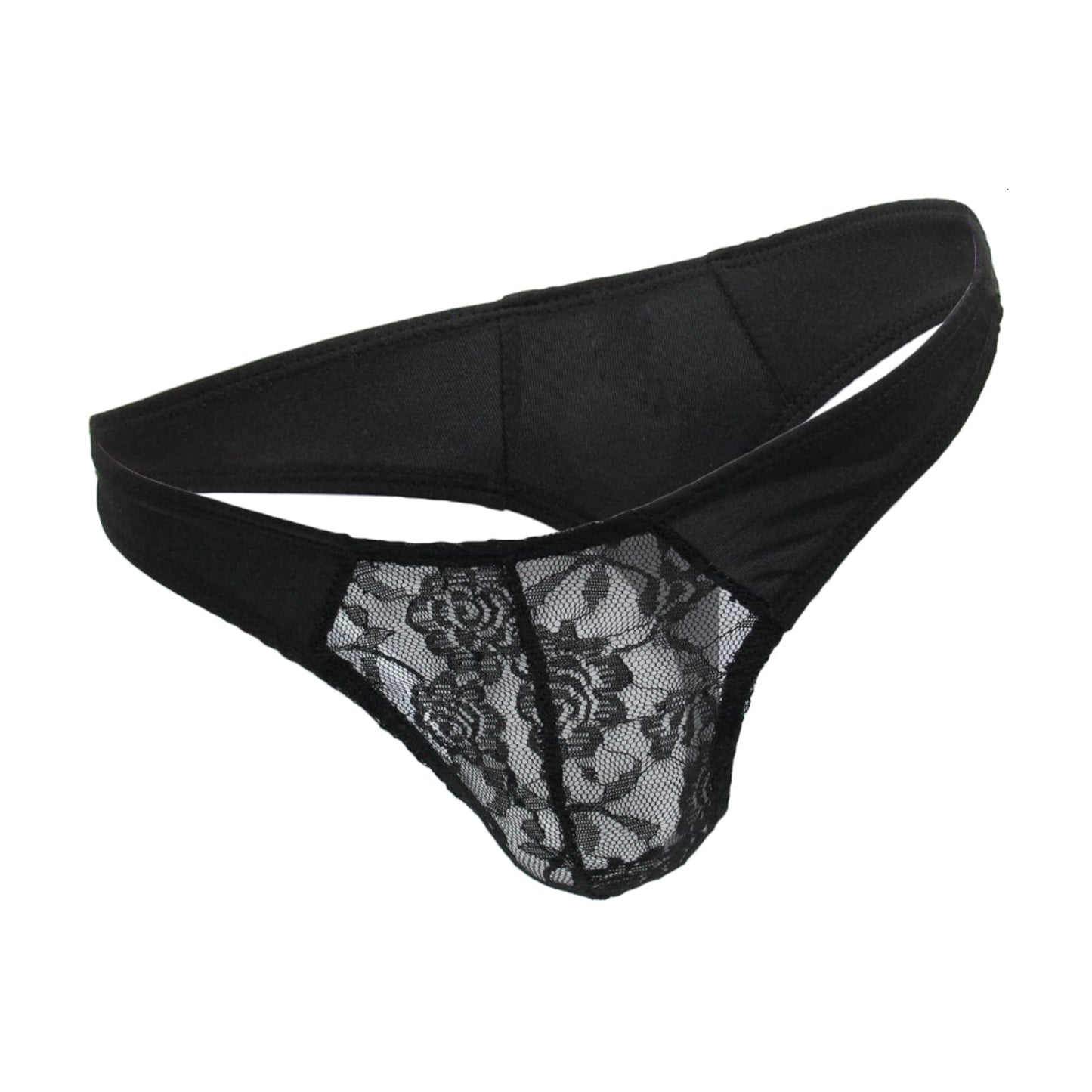 Black mens lycra lace g-string product view