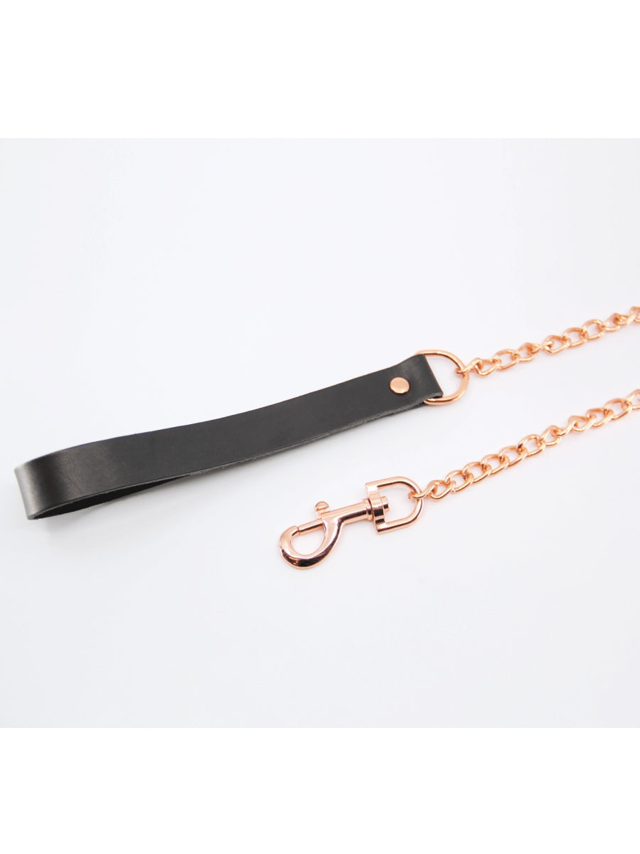 Love In Leather Chain Leash Black/Rose Gold