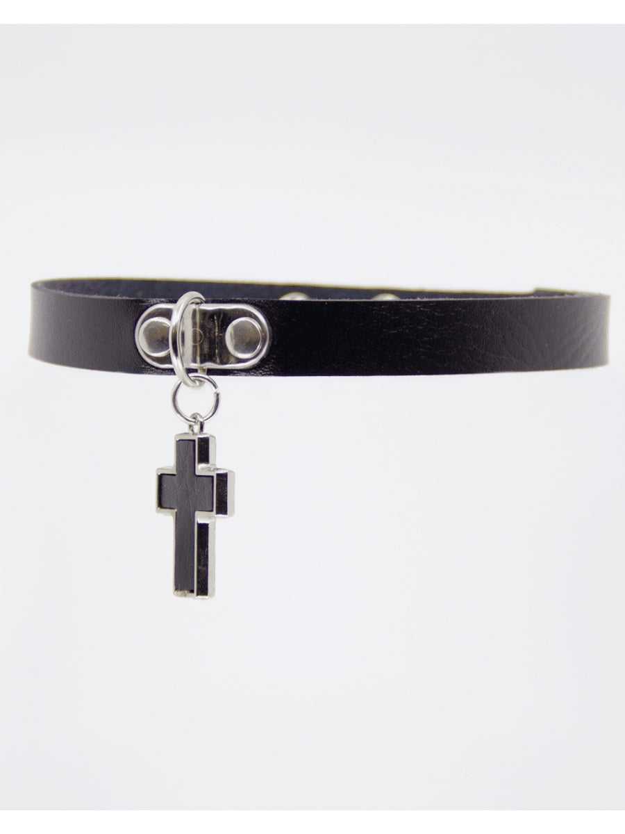 Love In Leather Choker with Cross Pendant