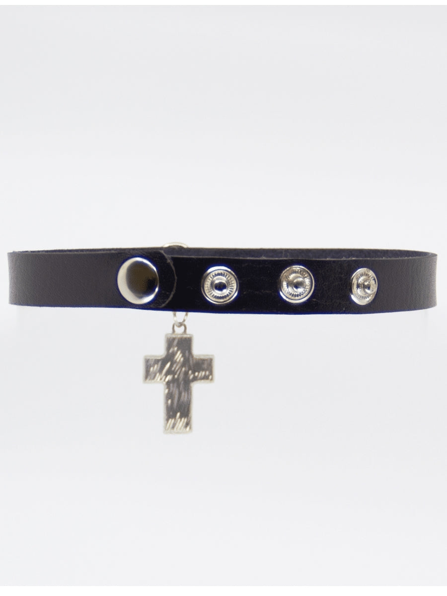Love In Leather Choker with Cross Pendant