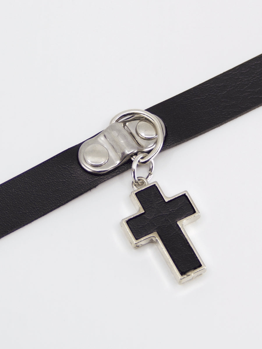Love In Leather Choker with Cross Pendant