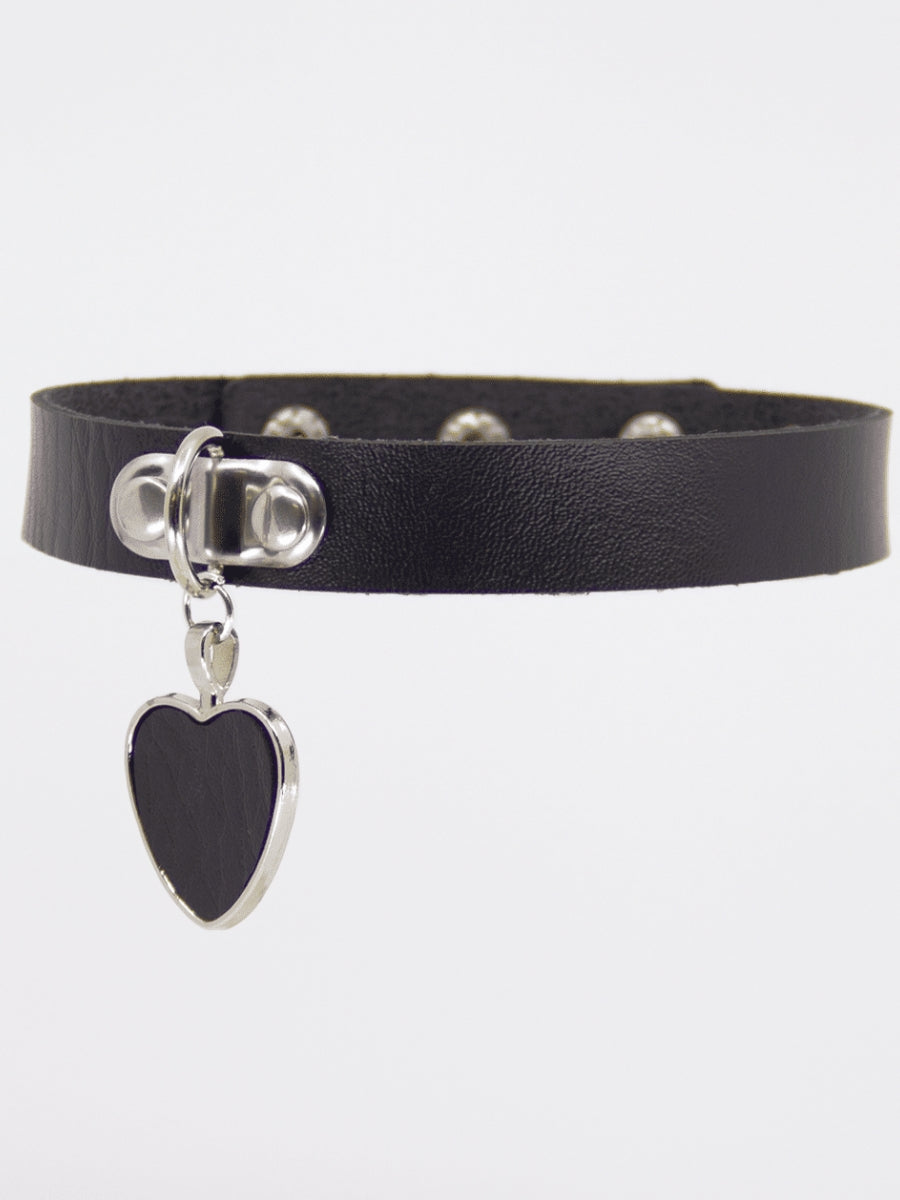 Love In Leather Choker with Heart Pendant