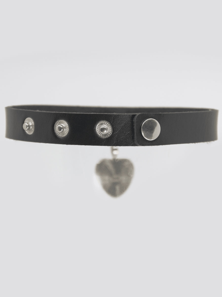 Love In Leather Choker with Heart Pendant