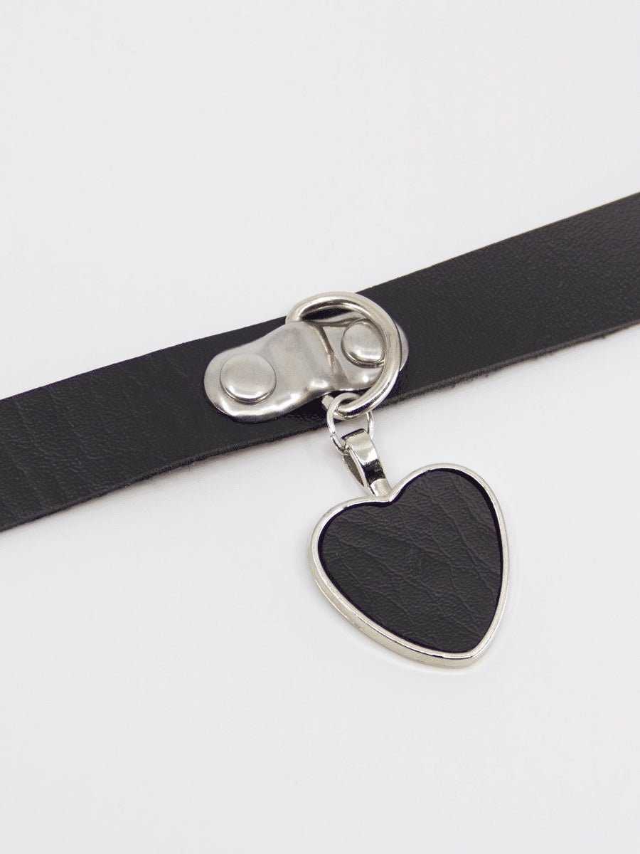 Love In Leather Choker with Heart Pendant