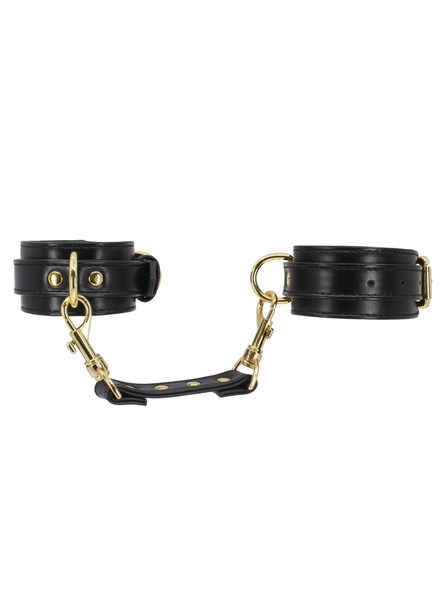 Love In Leather Faux Leather Hand Cuffs Black-Gold