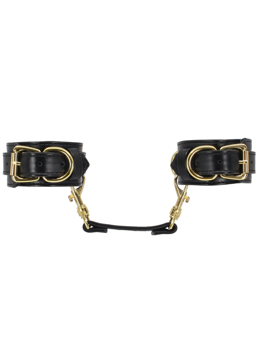 Love In Leather Faux Leather Hand Cuffs Black-Gold
