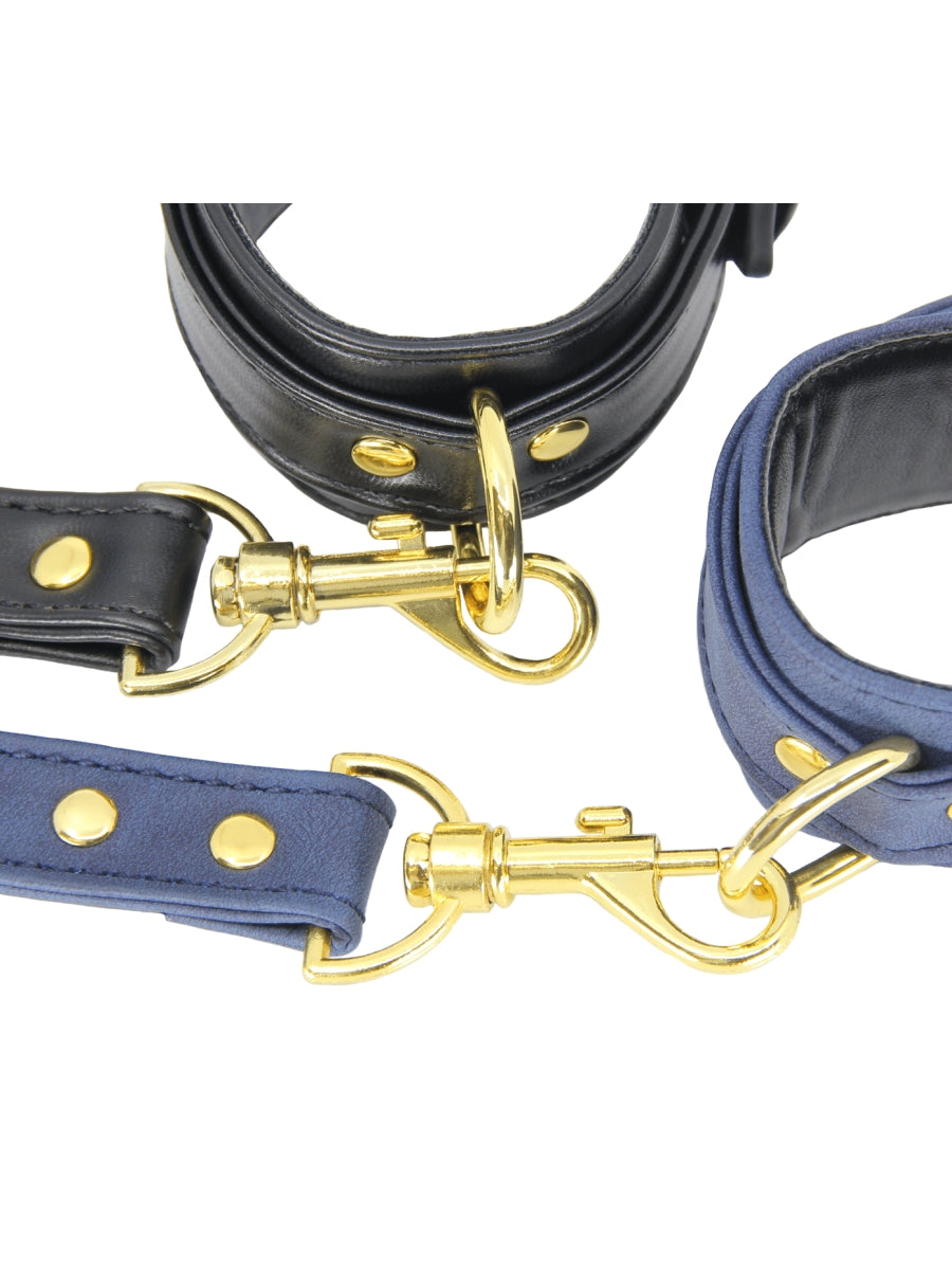Love In Leather Faux Leather Hand Cuffs Black-Gold