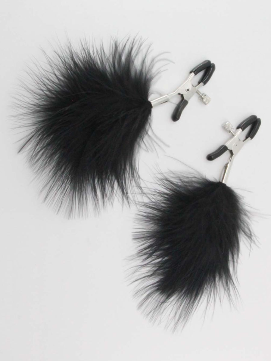 Love In Leather Feather Nipple Clamps Black