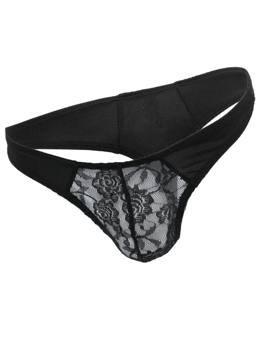 Love In Leather Mens Lace & Lycra G-String Black L/XL