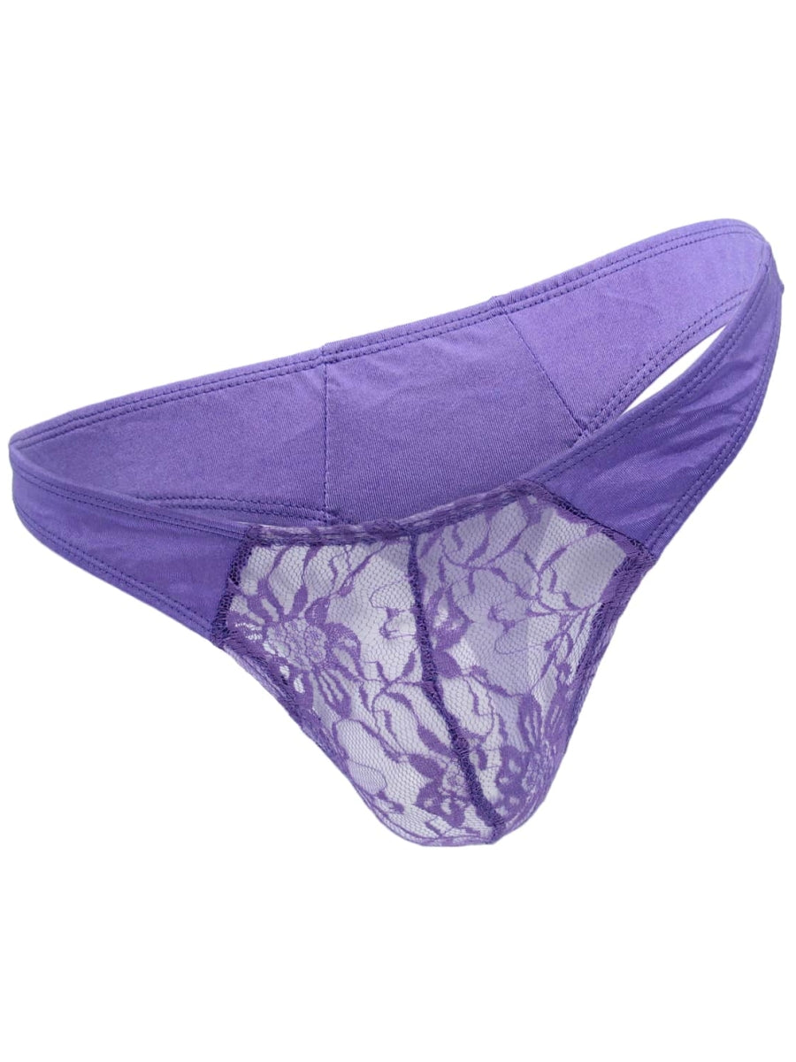 Love In Leather Mens Lace & Lycra G-String Purple S/M