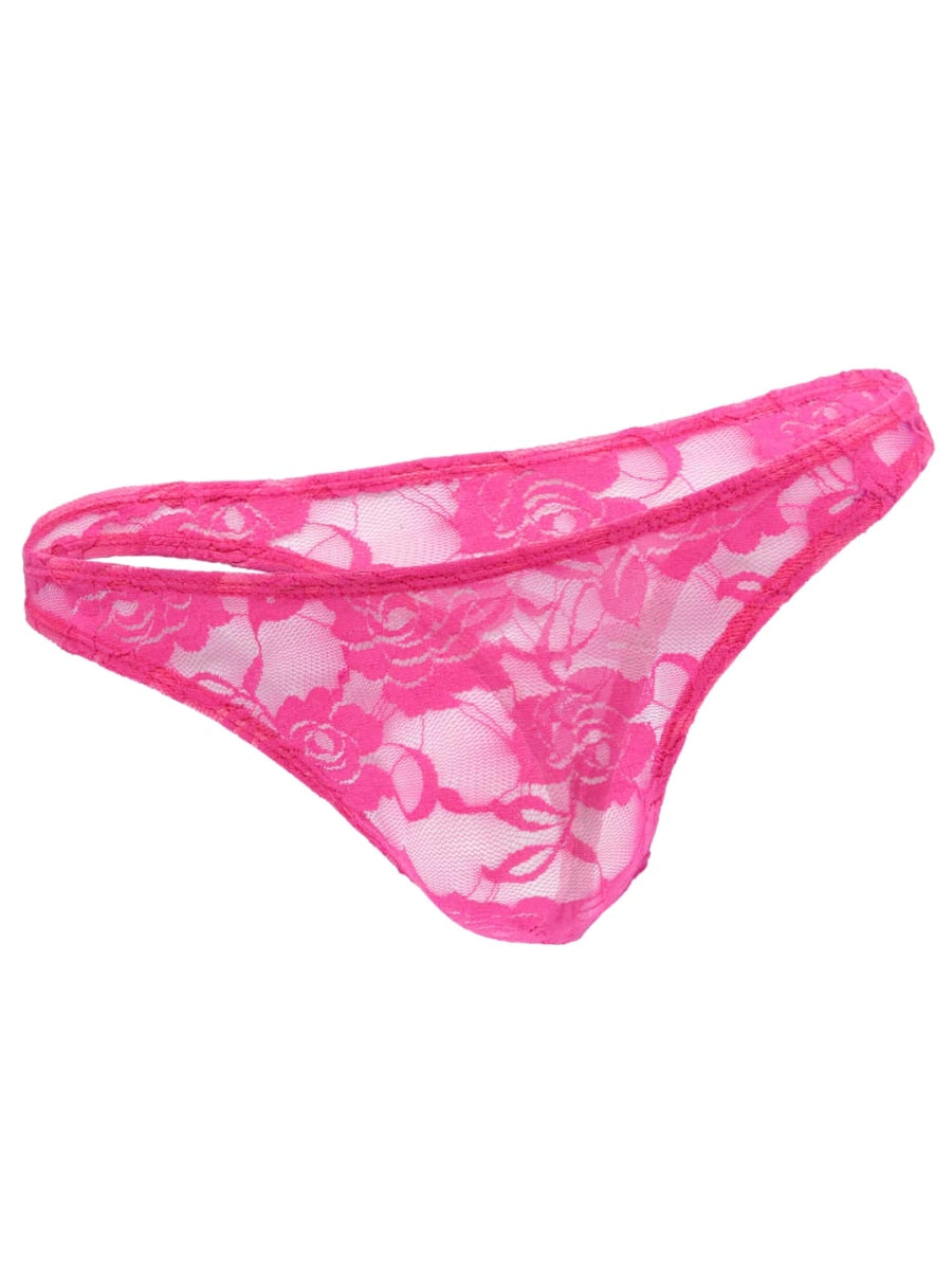 Love In Leather Mens Lace G-String Hot Pink L/XL