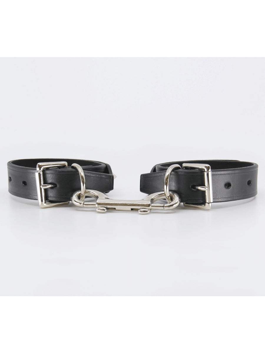 Love In Leather Spiked Leather Hand Cuffs Black-Silver