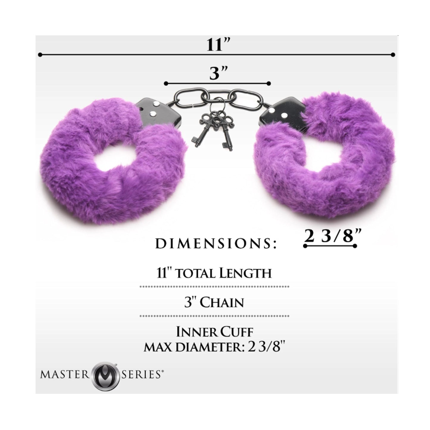 Handcuff measurement guide showing cuff and chain dimensions
