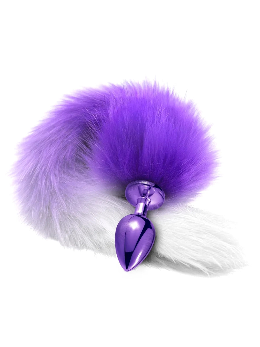 Metal Fox Tail Anal Plug Purple/White Small