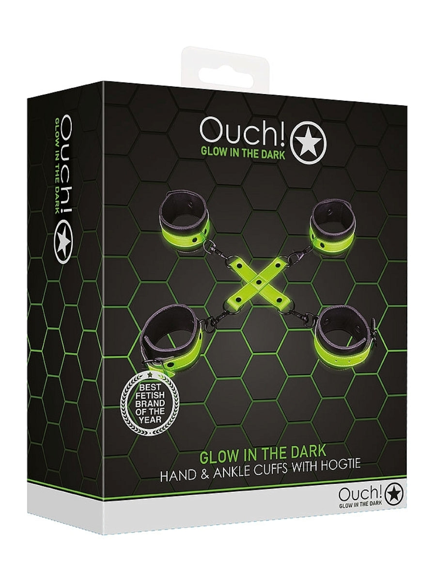 Ouch! Glow In The Dark Bonded Leather Hogtie & Cuff Kit