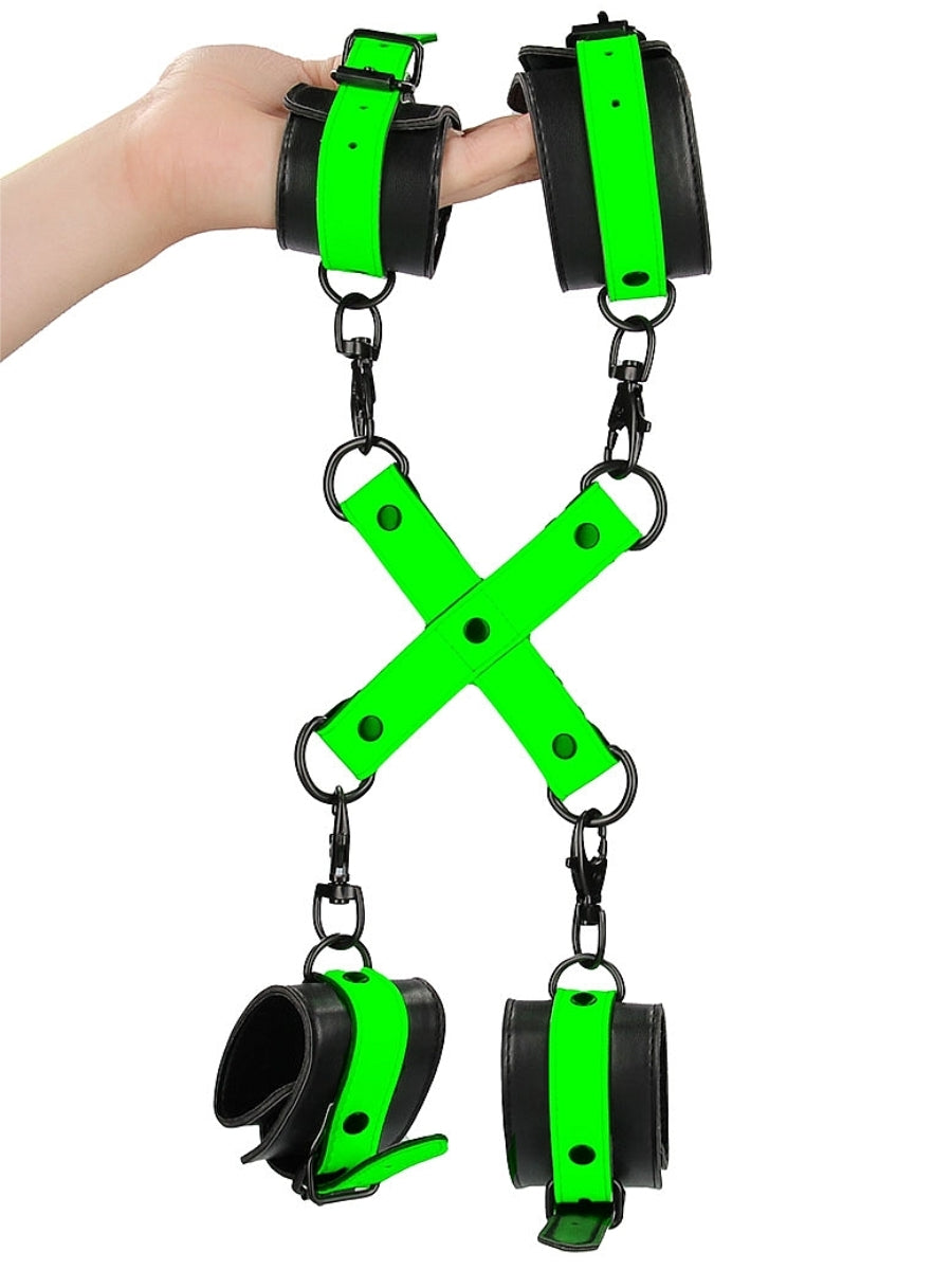 Ouch! Glow In The Dark Bonded Leather Hogtie & Cuff Kit