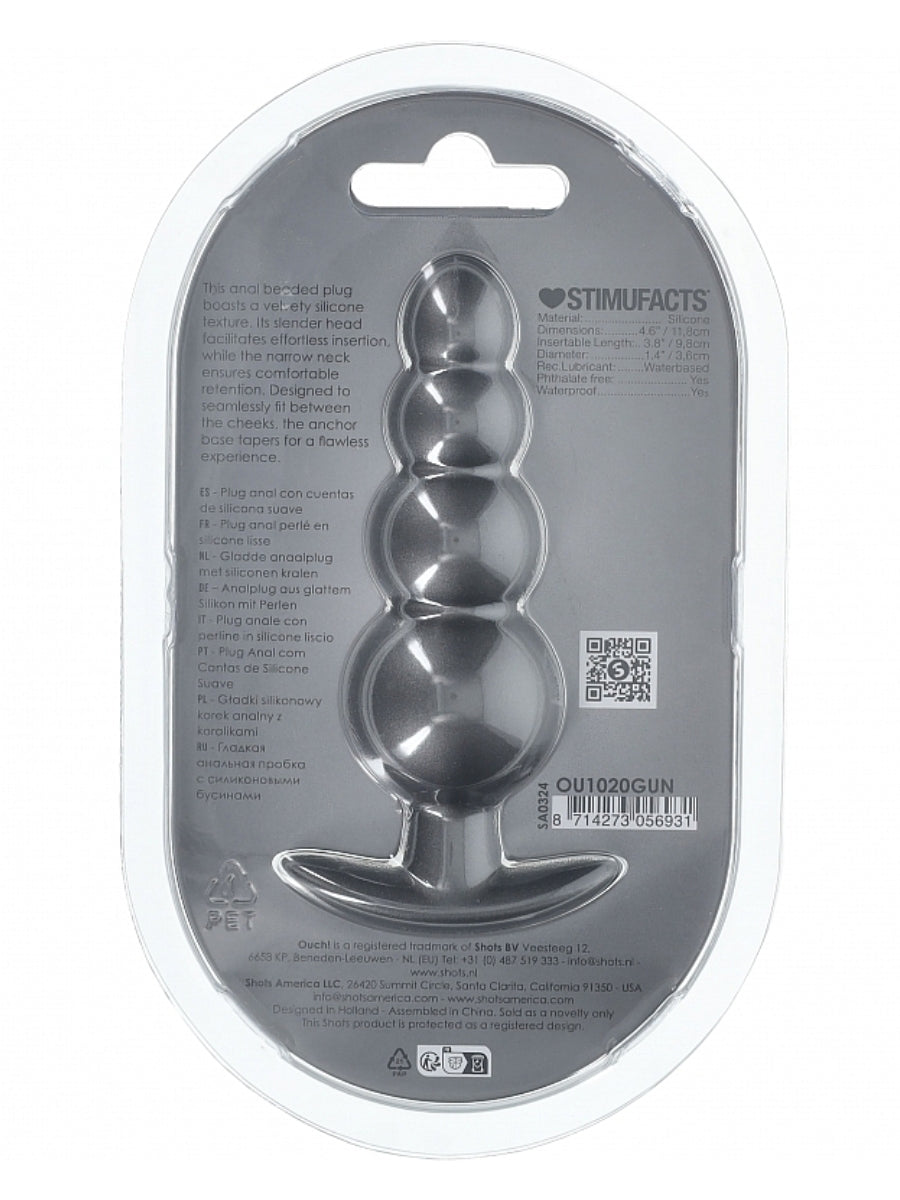 Ouch! Smooth Beaded Silicone Anal Plug Gunmetal