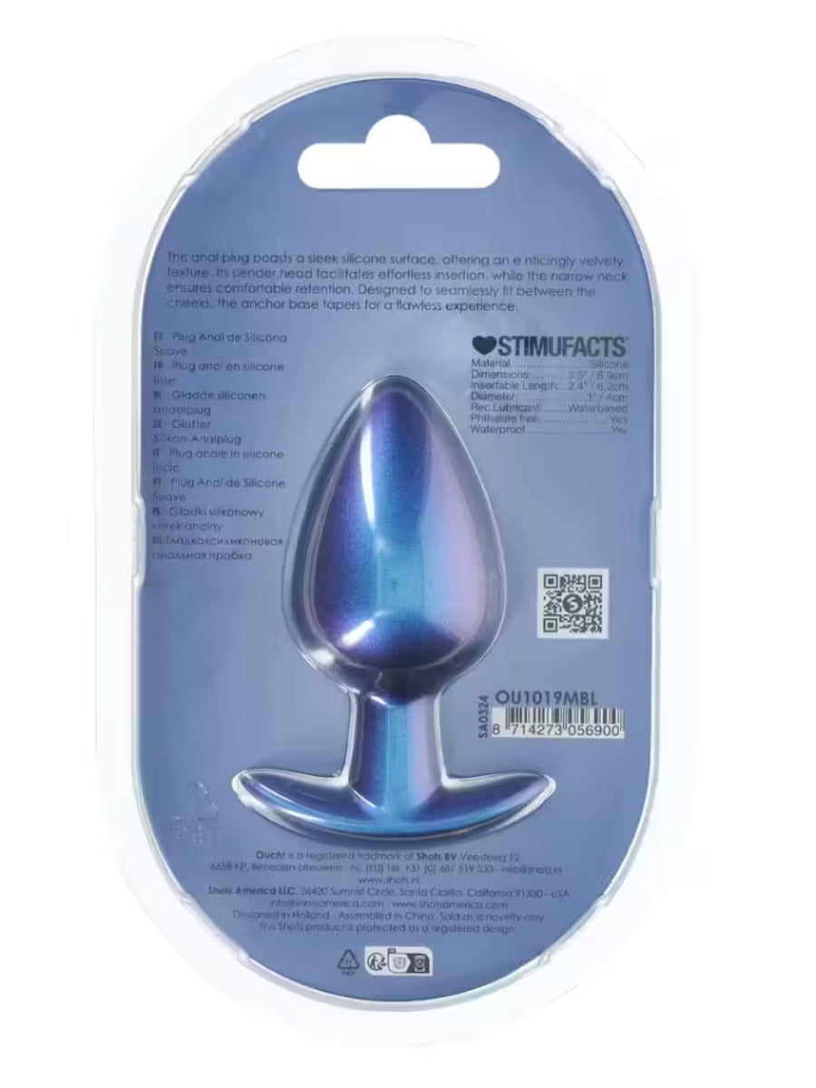 Ouch! Smooth Silicone Anal Plug Large Blue