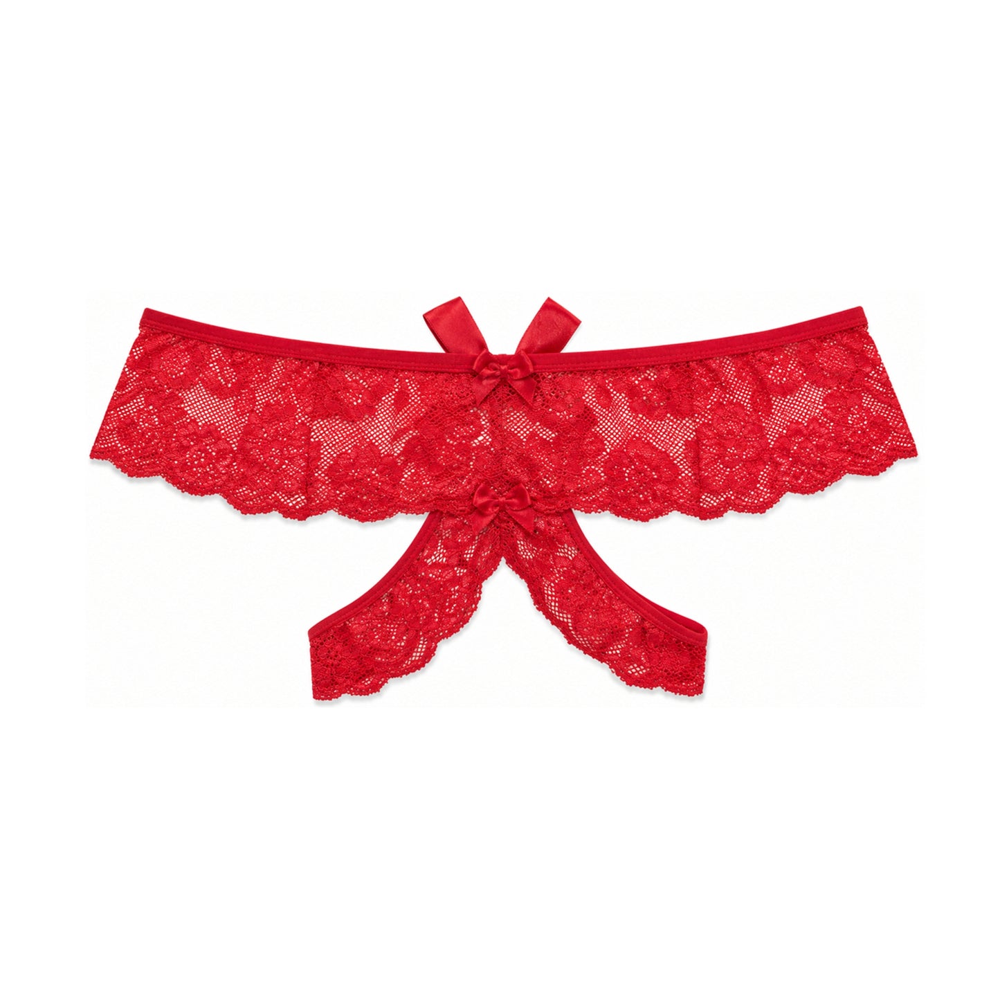 Wine lace G-string front view showing crotchless design