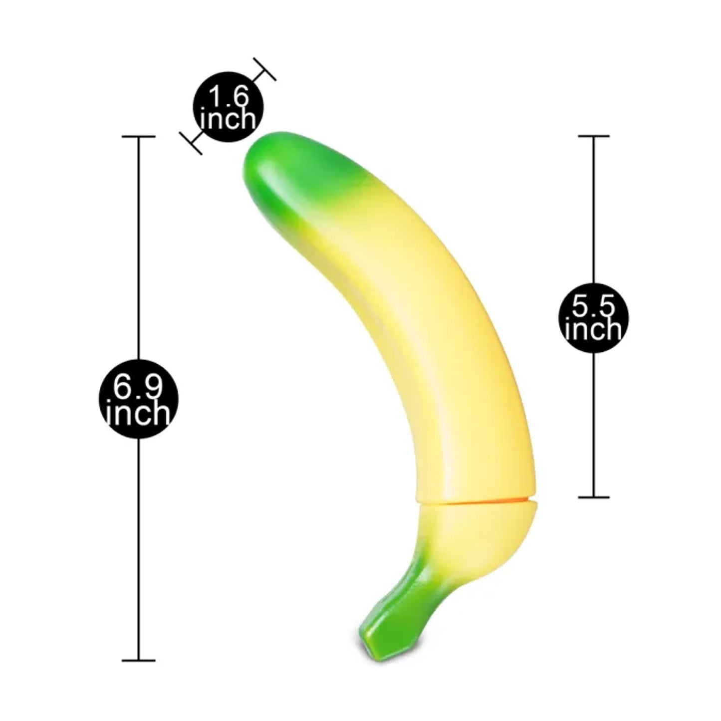 Banana water pistol with measurement guide displayed