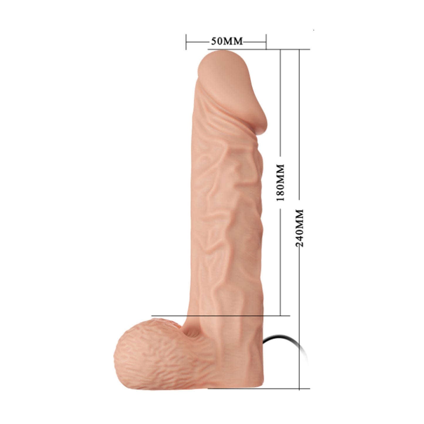 Side view of dildo showing insertable length and width measurements