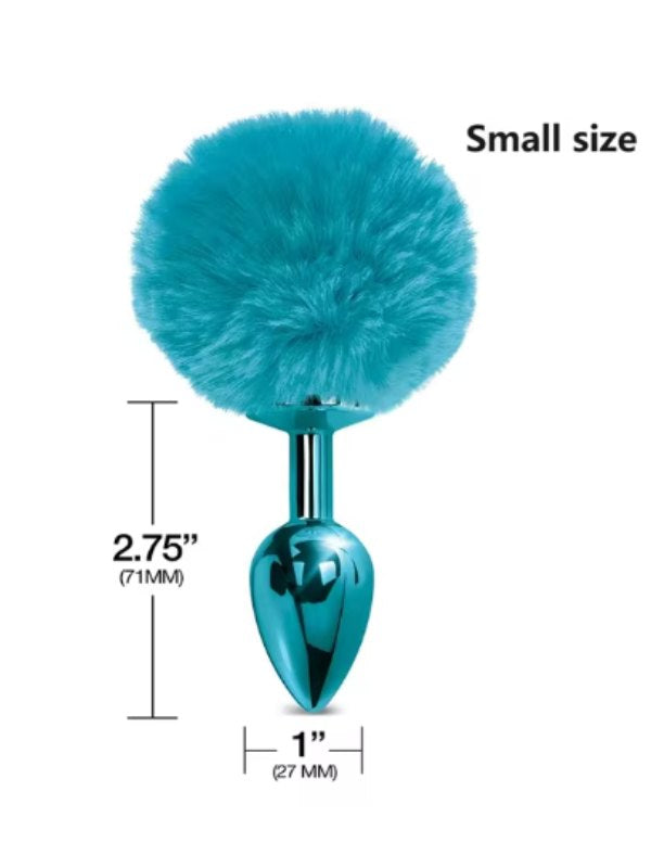 Metal Bunny Tail Anal Plug Teal Small - Passionzone Adult Store