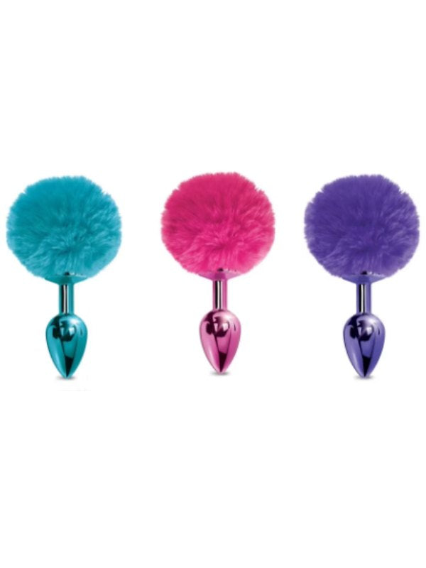 Metal Bunny Tail Anal Plug Teal Small - Passionzone Adult Store