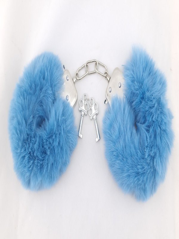 Poison Rose Fluffy Metal Hand Cuffs Teal - Passionzone Adult Store
