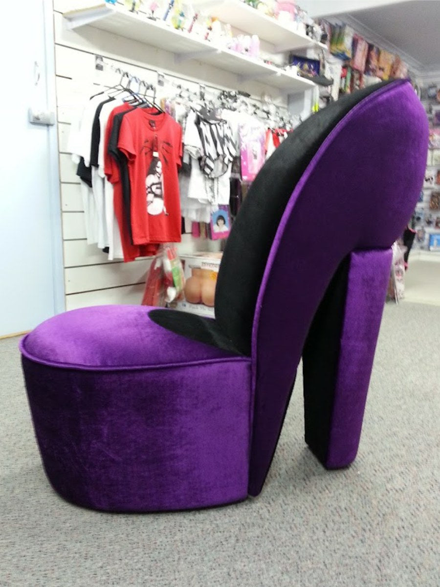 Rare Purple & Black Velvet High Heel Shoe Chair – Brand New in Box