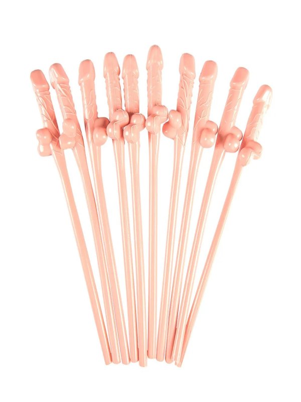 Thirsty Girls Dicky Sippy Straws 10 Pack Flesh - Passionzone Adult Store