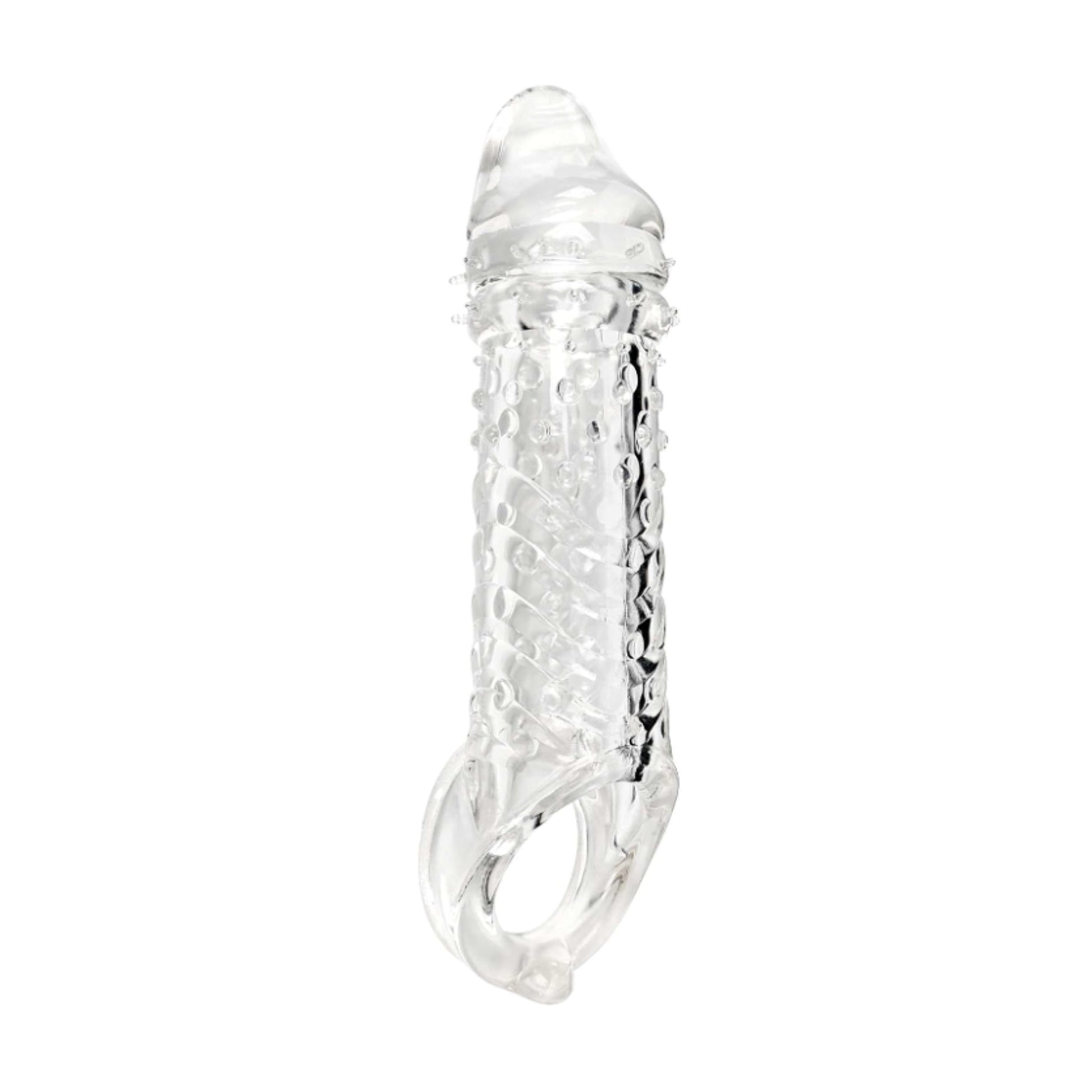 Left angled view of textured girth enhancer sleeve