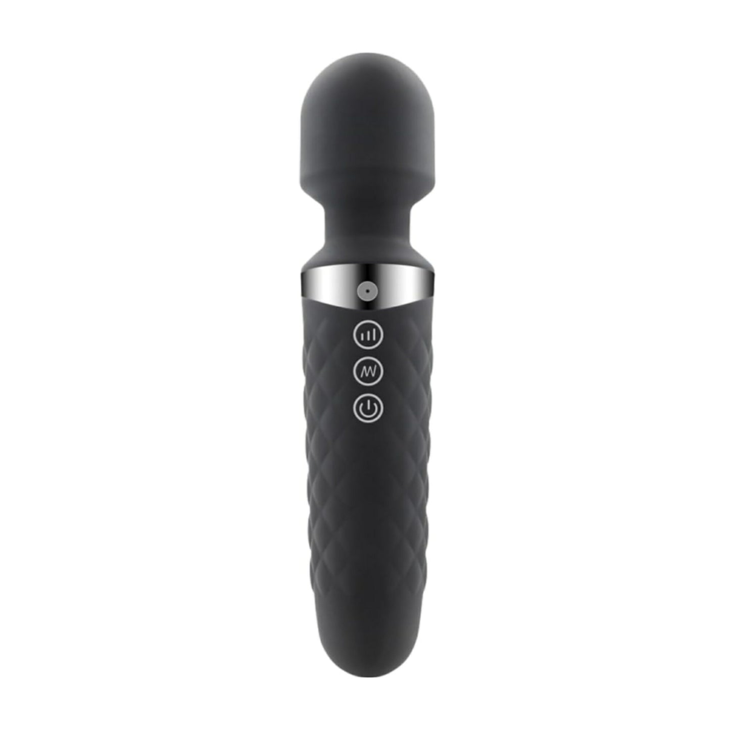 Black wand massager front view with control buttons