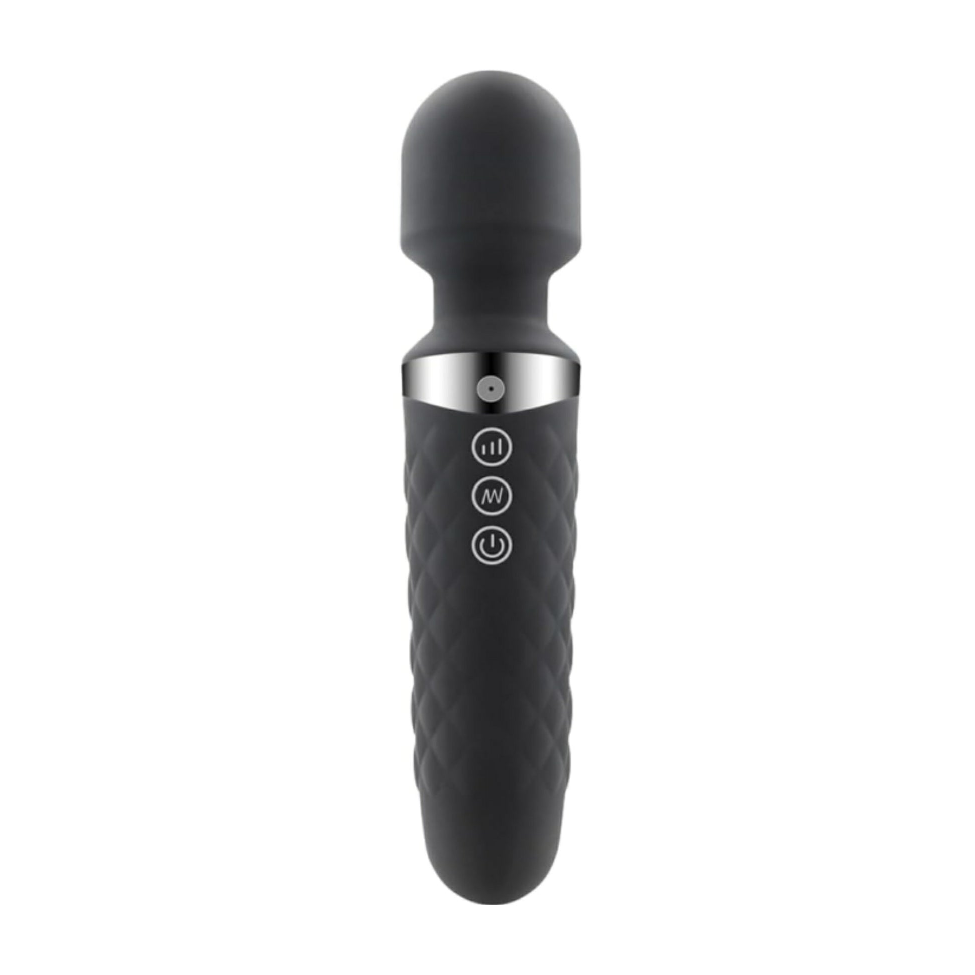 Black wand massager front view with control buttons
