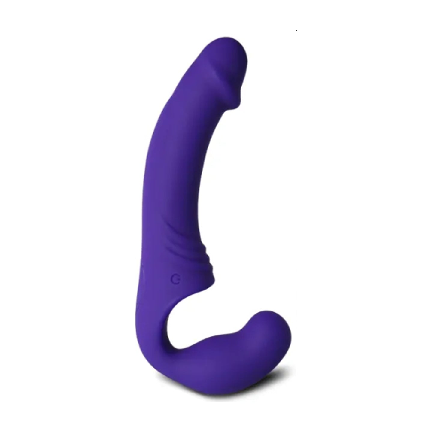 Strapless vibrating dildo standing upright, side view