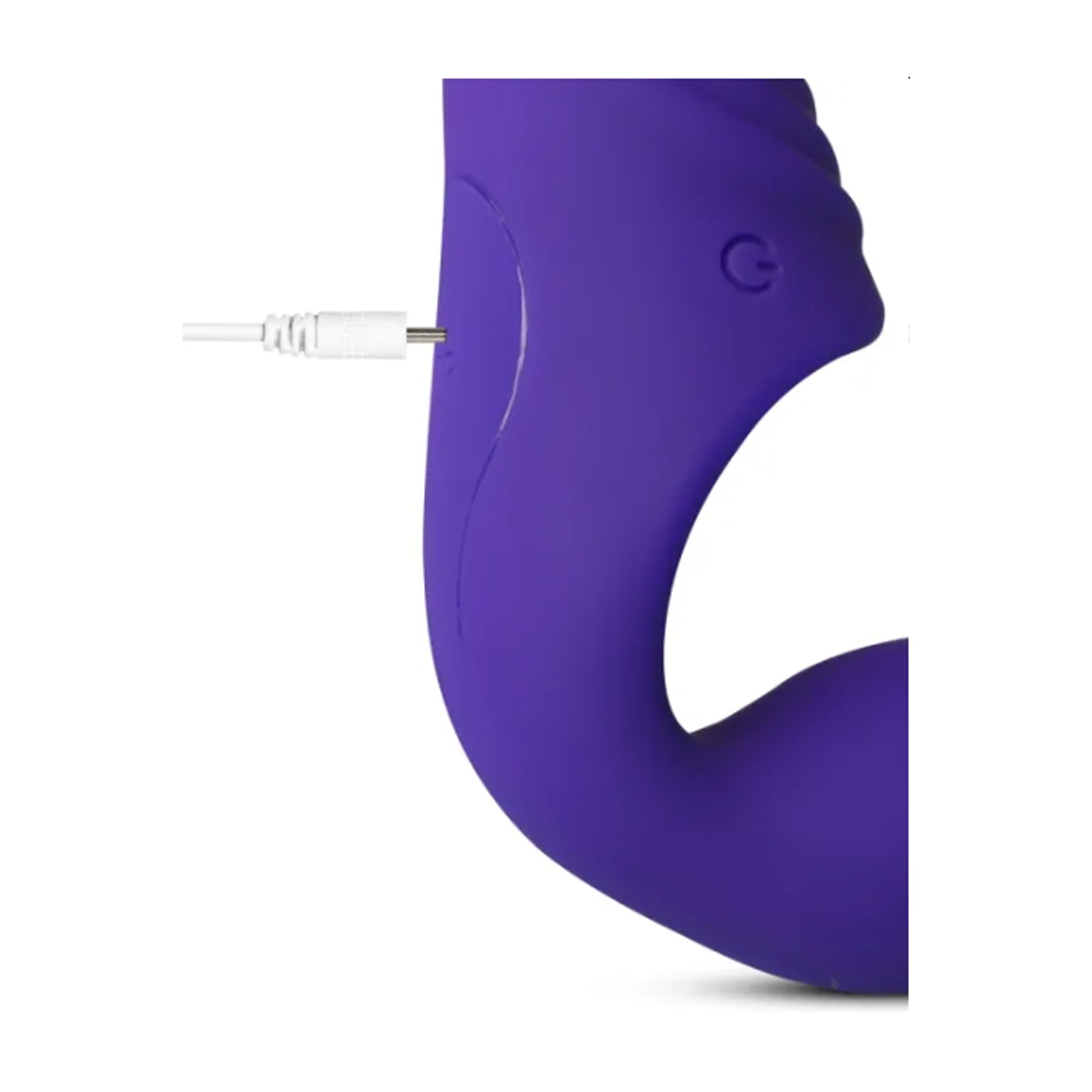 Charging port shown with USB charging cable inserted