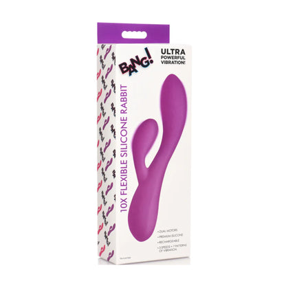 BANG! 10x Flexible Silicone Rabbit Vibrator Purple in retail packaging 
