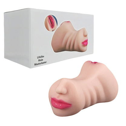 Lifelike male masturbator with packaging on a white background