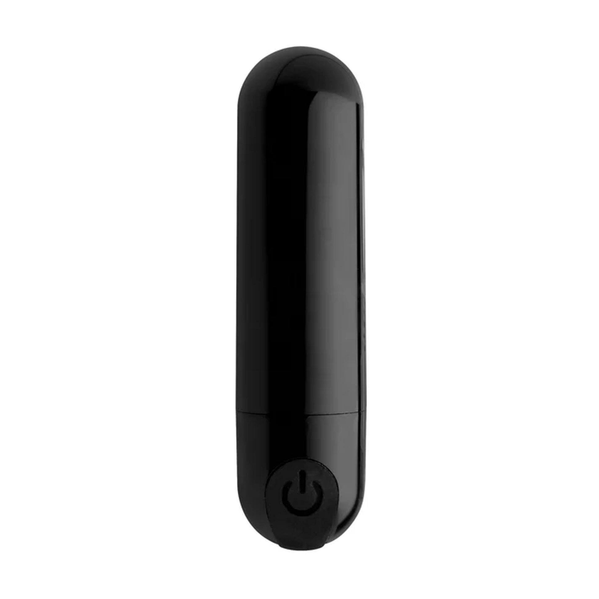 Front view of metallic black bullet vibrator upright 