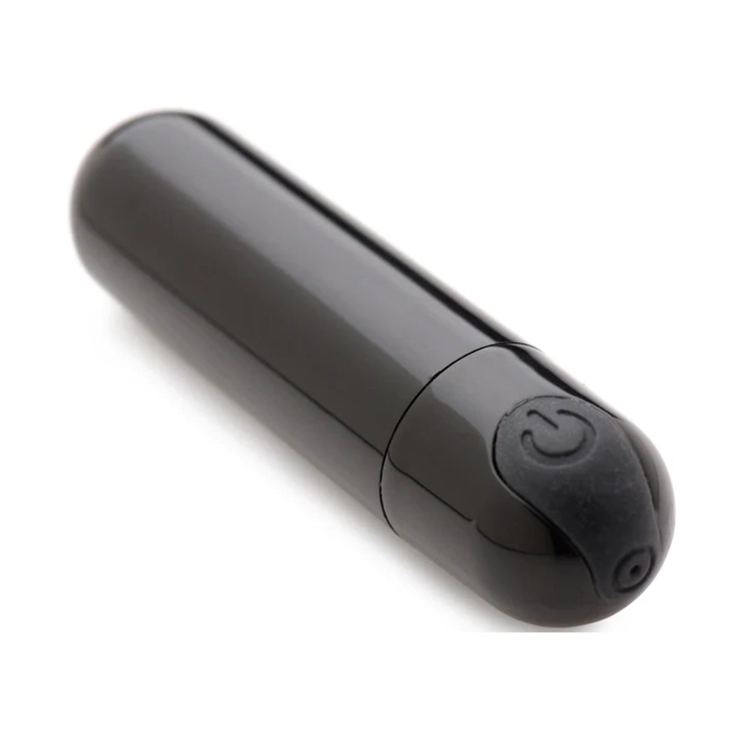 Angled view of metallic black bullet vibrator 
