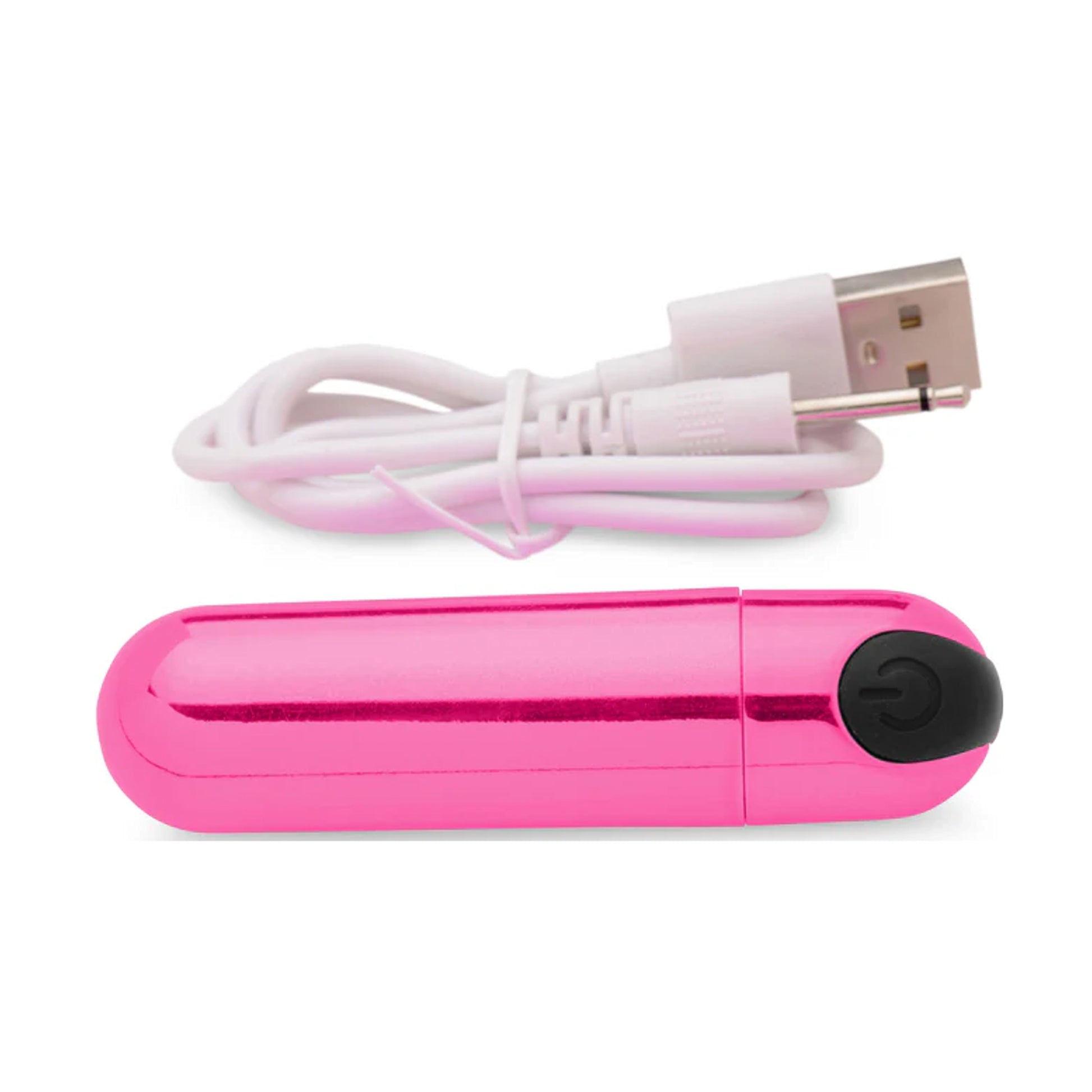 Metallic pink bullet vibrator with charging cable 