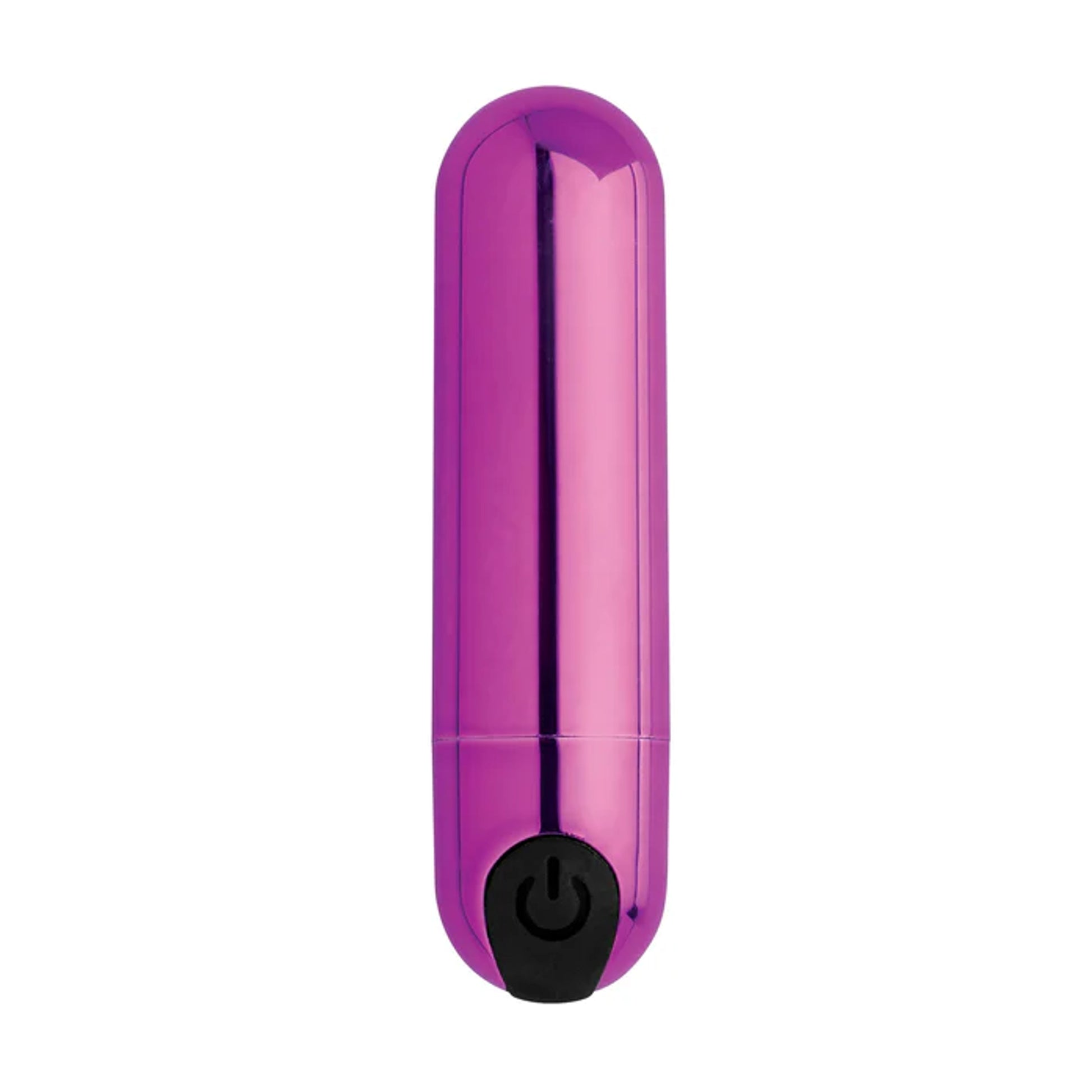 Front view of metallic purple bullet vibrator upright (