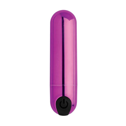 Front view of metallic purple bullet vibrator upright (