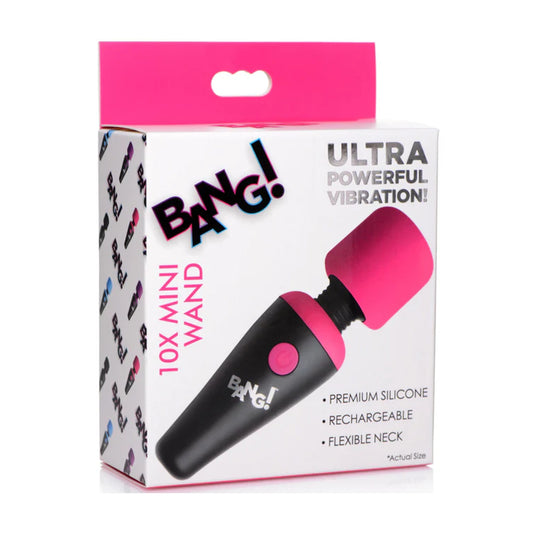 Bang! 10X Mini Wand Vibrator Black-Pink in retail packaging 