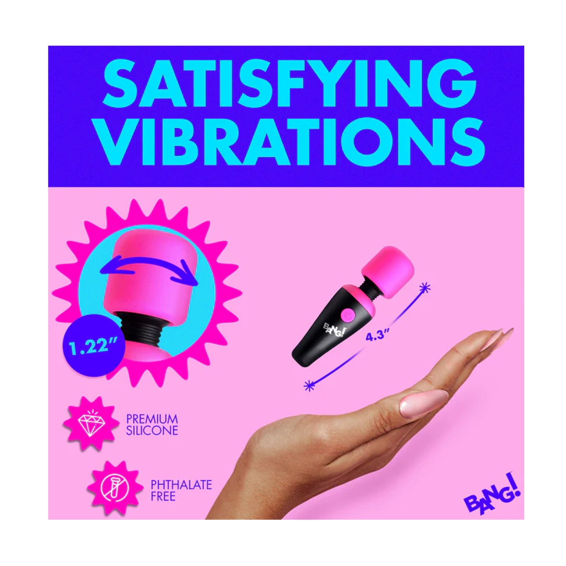 Feature graphic showing dimensions and silicone head 