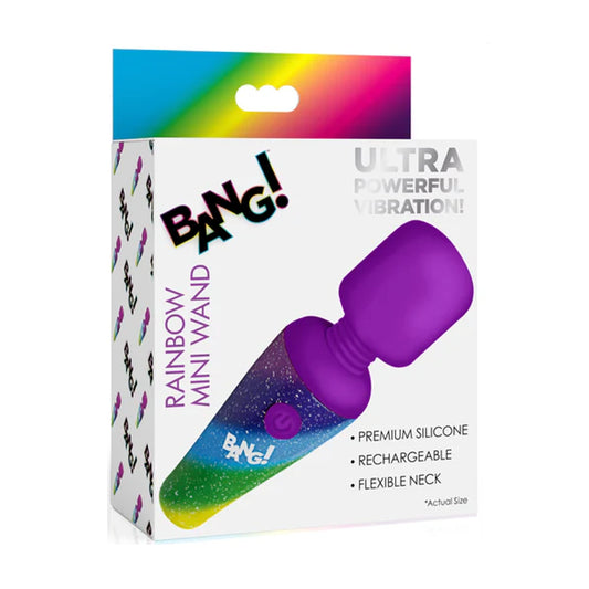 Bang! 10X Mini Wand Vibrator Rainbow in retail packaging 