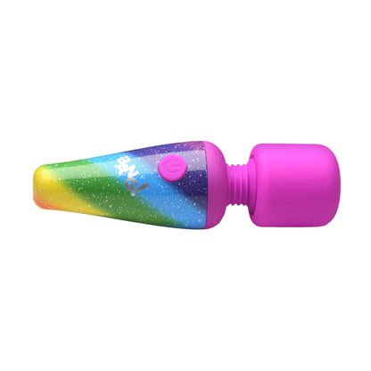 Rainbow mini wand vibrator shown laying on its side 
